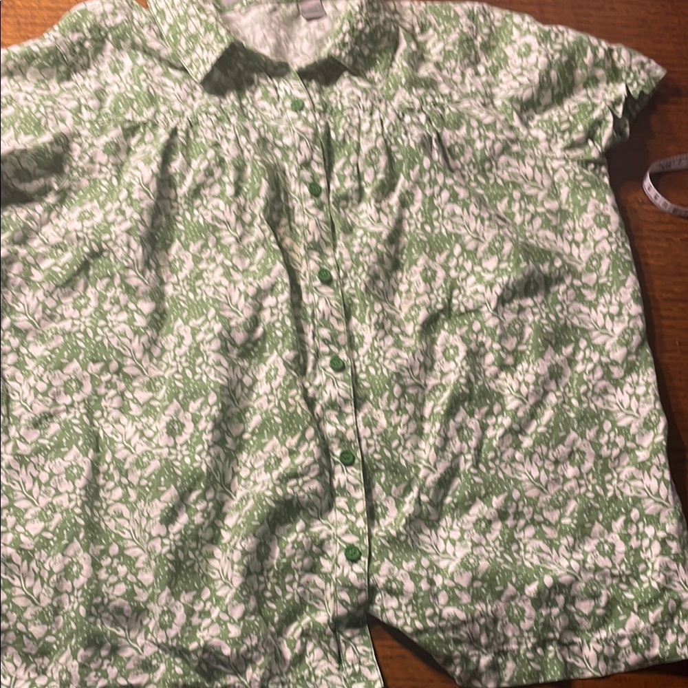 Green and White Floral Button-Up Shirt